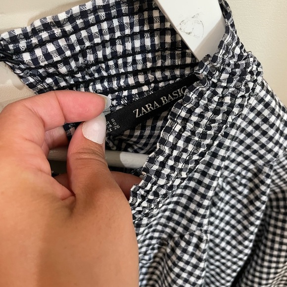 Zara Black and White Gingham Blouse Size Small - Picture 2 of 5